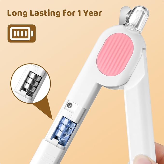 Odoland Cat Nail Clipper with LED Light and Nail File, Dog Claw Trimmer with Bright Light to Avoid Excessive Cutting - Pet Grooming Tool for Tiny Dog Cat Kitten Bunny Rabbit Pink