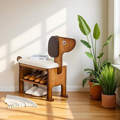 latifolia Puppy Shoe Bench, 2-Tier Solid Wood Entryway Organizer, Cute Pet-Shaped Shoe Bench for Hallway &amp; Living Room(19.68 inch)