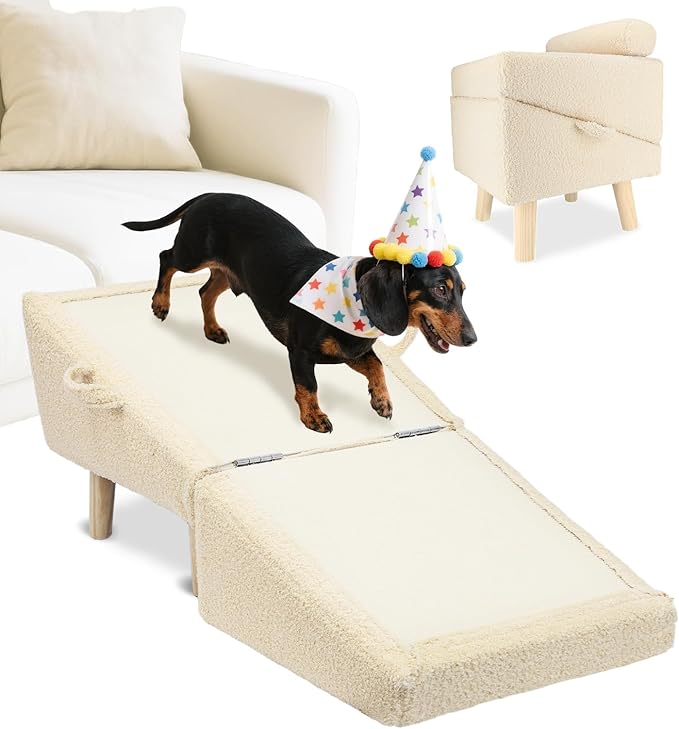 Dog Stairs for Small Dogs and Cats – 2-in-1 Dog Ramp for Bed and Couch, 16.5&