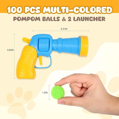 50Pcs Cat Toys Pom Pom Balls with 1 Launcher Set, Interactive Cat Toy Stuff for Indoor Both Adult &amp; Kitten Toys
