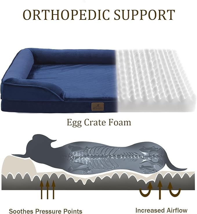 Bedfolks Orthopedic Dog Bed, Waterproof Dog Sofa Bed for Small Dogs &amp; Cats, Egg Foam Pet Couch Bed with Removable Washable Cover and Nonslip Bottom, Navy Blue