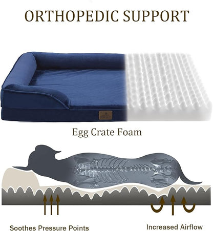 Bedfolks Orthopedic Dog Bed, Waterproof Dog Sofa Bed for Small Dogs &amp; Cats, Egg Foam Pet Couch Bed with Removable Washable Cover and Nonslip Bottom, Navy Blue