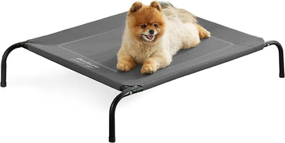 Bedsure Outdoor Elevated Dog Beds for Small Dogs, Portable Indoor &amp; Outdoor Cooling Raised Cot Pet Hammock Bed with Skid-Resistant Feet, Frame with Breathable Mesh, Grey, 35 inches