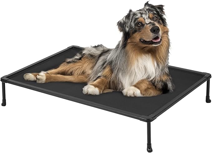 Veehoo Chewproof Elevated Dog Bed - Cooling Raised Pet Cot, Breathable Mesh, Washable &amp; Non-Slip for Medium Dogs, Indoor/Outdoor, Black Mat and Black Frame, 32x25inches (Model CWC2203A03)