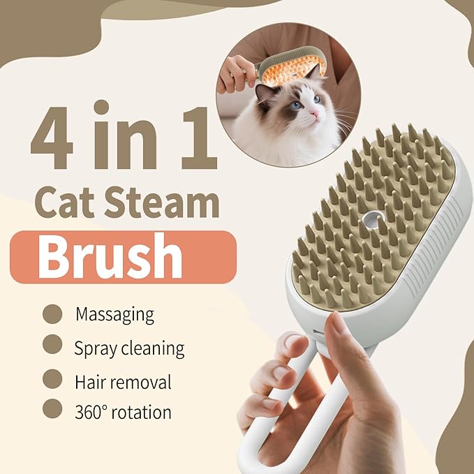 New Cat Steam Brush for Shedding Dog Brush with Steam Pet Hair Cleaning Brush Comb for Spray 4 in 1 Pet Grooming Soft Silicone Brush for Long &amp; Short Haired Pets (White)