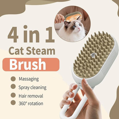 New Cat Steam Brush for Shedding Dog Brush with Steam Pet Hair Cleaning Brush Comb for Spray 4 in 1 Pet Grooming Soft Silicone Brush for Long &amp; Short Haired Pets (White)