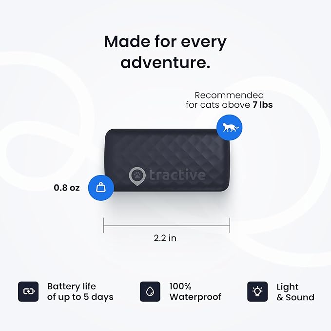 Tractive Smart Cat GPS Tracker | Real-Time Location &amp; Wellness Monitoring for Cats 6.5 lbs+ | Territory &amp; Location History | Up to 5-Day Battery | Breakaway Collar Included (Dark Blue)