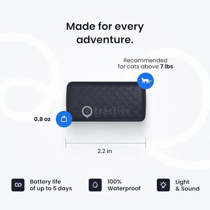 Tractive Smart Cat GPS Tracker | Real-Time Location &amp; Wellness Monitoring for Cats 6.5 lbs+ | Territory &amp; Location History | Up to 5-Day Battery | Breakaway Collar Included (Dark Blue)