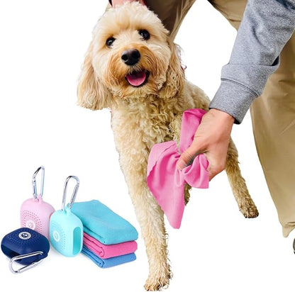 Sweet Paws Portable Dog Paw Towel, Lightweight &amp; Super Absorbent Microfiber, Clips onto Leash, Quick Drying Towel for Dogs Paws with Silicone Case, Dry Dog’s Paws on The Go - Small - 3 Pieces Set