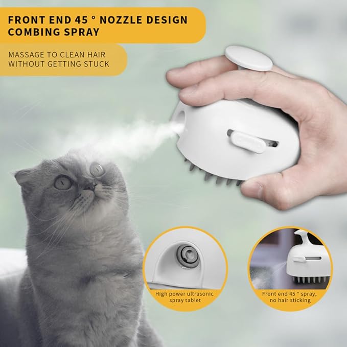Cat Steam Brush for Shedding, 4 in 1 Rechargeable Steam Brush for Cats and Dogs, Anti-Static, Massage, Cleaning, Shedding &amp; Combing All In One!