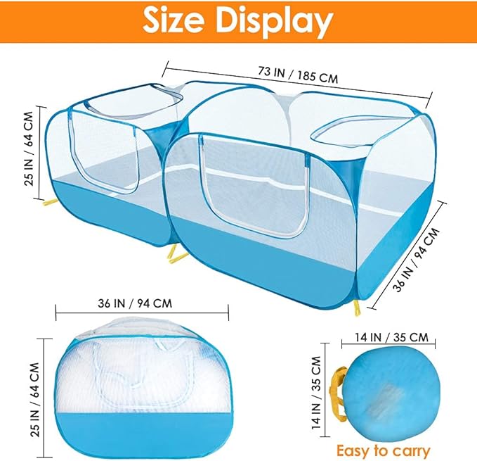 Lukovee Small Animals Playpen, Chicken Pen with Escape-Proof Detachable Bottom &amp; 4 Zipper Doors, Breathable Foldable Portable Large Chicken Run Coop for Puppy Duck Kitten Rabbits Outdoor Yard (Blue)