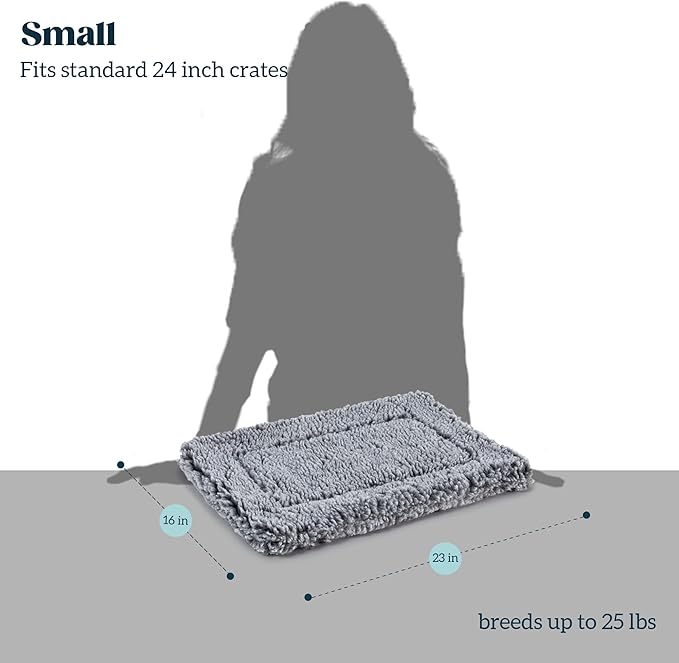 Stoutwool Indestructible Dog Bed - Fluffy Chew Proof Dog Crate Pad - Tough Kennel Pad for Aggressive Chewers - Washable, Ideal for Small Breeds &amp; Fits 24-Inch Crate - 23"x16", Charcoal