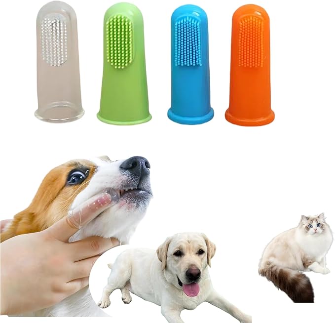 4 Pack Pet Tooth Brushing Kit – Extra Soft Finger Toothbrushes for Cats &amp; Dogs Gentle Plaque &amp; Tartar Removal, Freshens Breath Pain-Free Teeth Cleaning for Small to Large Pets