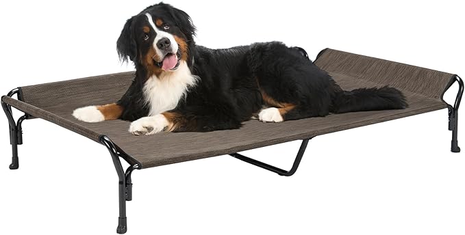 Veehoo Cooling Elevated Dog Bed, Guardrail Raised Pet Cot, Indoor &amp; Outdoor XXL Pet Bed with Washable &amp; Breathable Teslin Mesh, Non-Slip Feet, Dog Couch Bed, 62.5" x 37", Brown