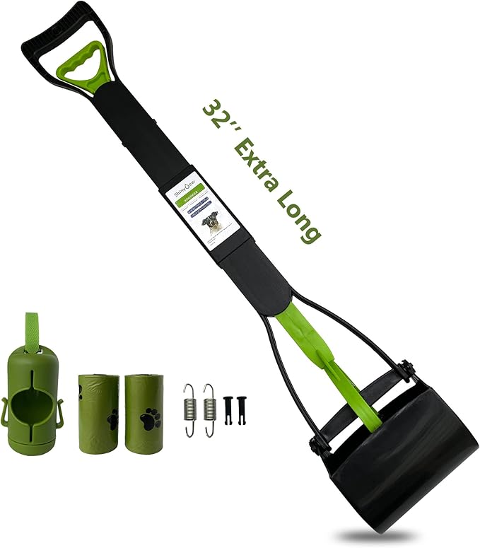 32" Pooper Scooper for Large Medium Small Dogs with Bag Attachment, Extra Long Handle Heavy Duty with 30 Dog Poop Bags &amp; 1 Dispenser Poop Scoop, Foldable Dog Poop Picker Upper for Yard
