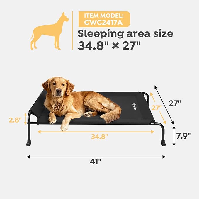 Veehoo Original Elevated Dog Bed - Outdoor Raised Dog Cot, One-Sided Raised Headboard Cooling Pet Bed, Non-Slip &amp; Breathable, XL