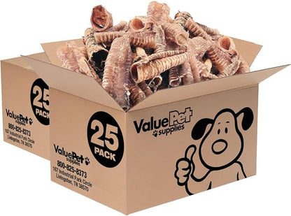 ValueBull Beef Trachea, Premium 5-6 Inch, 50 Count Bulk Pack - Natural Angus Dog Chews with Glucosamine, Chondroitin &amp; Amino Acids