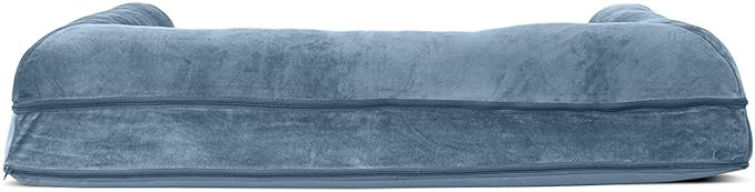 Furhaven Orthopedic Dog Bed for Large Dogs w/ Removable Bolsters &amp; Washable Cover, For Dogs Up to 95 lbs - Faux Fur &amp; Velvet Sofa - Harbor Blue, Jumbo/XL