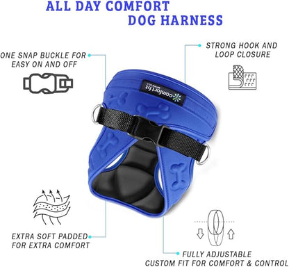 Comfort Fit Dog Harness No Pull with 2 Leash Clips Step in Harness for Small Sized Dogs Soft Padded Comfortable All Weather Dog Vest with Easy Control Adjustable Buckles for Dogs &amp; Puppies – Blue XS