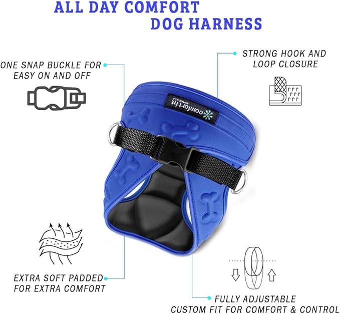 Comfort Fit Dog Harness No Pull with Adjustable Buckles Soft Padded Reflective Choke Step-in Pet Vest with Easy Control Handle for Small Medium Large Dogs &amp; Puppies for Walking Running Training