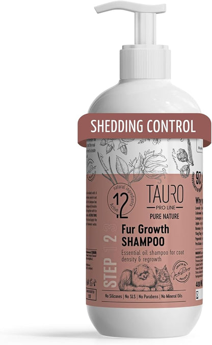 Tauro Pro Line Deshedding Dog Shampoo, Natural Pet Wash, Coat Regrowth Formula for Sensitive Skin &amp; Shedding Control, Deodorizing for Smelly Dogs (Fur Growth - 13.5 Fl Oz)