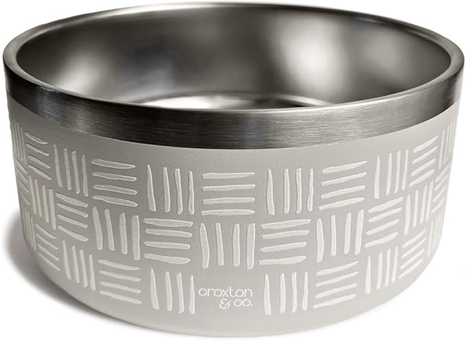 CROXTON &amp; CO. Stainless Steel Pet Bowl for Dogs &amp; Cats | Insulated Food Bowls for Dog Cat | No Tip No Slip | Non-Slip Rubber Base | Dishwasher Safe | Medium (4 Cups)