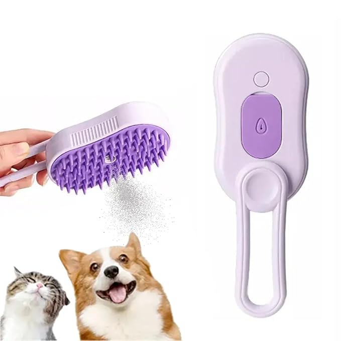 4 in 1 Cat Steam Brush Rechargeable pet spray comb Steam Brush for Cats and Dogs, Massage, Cleaning, Shedding &amp; Combing Multifunctional Hair Removal Anti Static Grooming Tool for home (Purple)