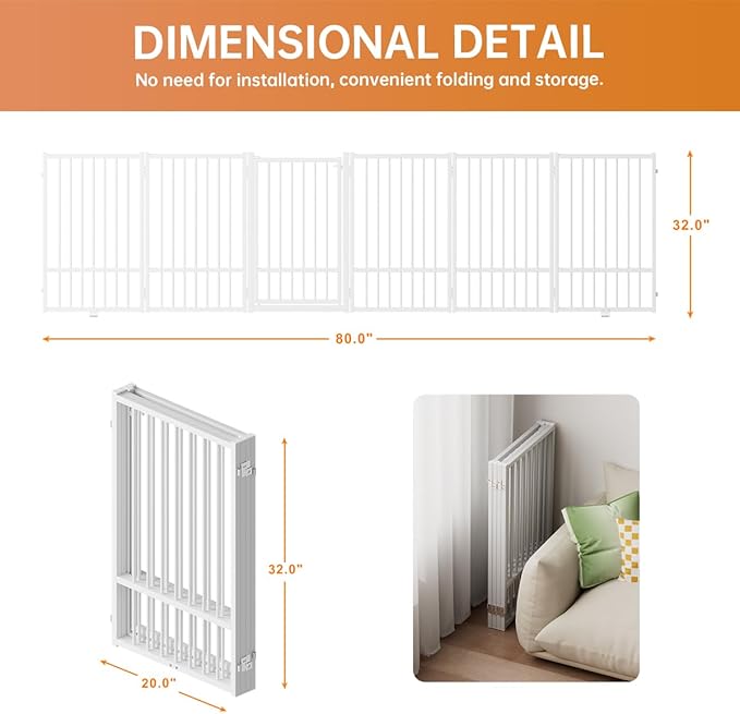 Full Metal Freestanding Dog Gate with Door, 32&