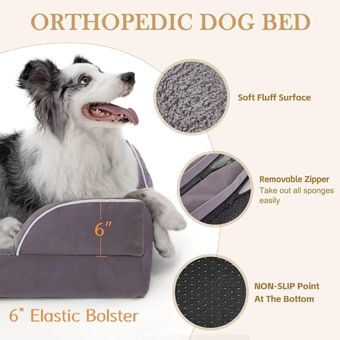 Comfort Expression XXL Waterproof Orthopedic Dog Bed for Extra Large Dogs, Orthopedic Foam Dog Beds, Washable Dogs Sofa Bed with Removable Cover &amp; Non-Slip Bottom(XX-Large,Purple)