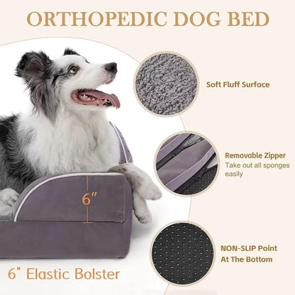 Comfort Expression XXL Waterproof Orthopedic Dog Bed for Extra Large Dogs, Orthopedic Foam Dog Beds, Washable Dogs Sofa Bed with Removable Cover &amp; Non-Slip Bottom(XX-Large,Purple)