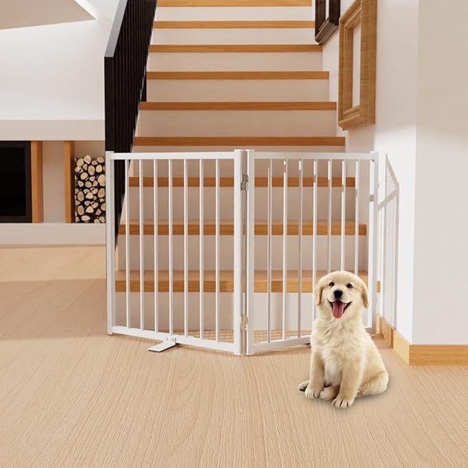 Full Metal Freestanding Dog Gate with Door, 24&