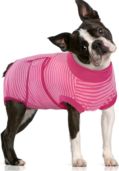 FUAMEY Recovery Suit for Dogs After Surgery,Soft Breathable Dog Bodysuit E-Collar &amp; Cone Alternative Surgical Suit,Male Female Dog Neuter Spay Suits Anti Licking Wounds Onesie Rose Stripes M