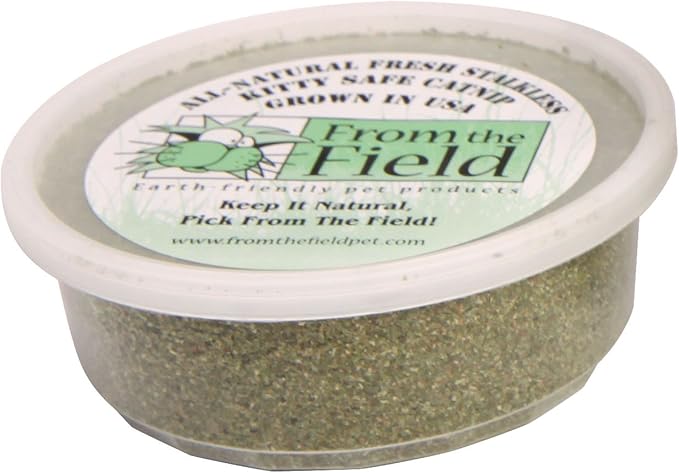 from The Field | Fine Ground Stalkless Catnip | Premium USA-Grown Catnip for Toys &amp; Playtime | Fresh, Potent, Non-Toxic, Eco-Friendly | Safe for Kittens &amp; Cats | Resealable 2 Oz Tub