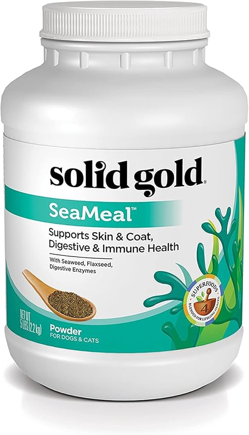 Solid Gold Cat &amp; Dog Multivitamin Powder - Kelp Powder, Omega 3 &amp; Vitamins for Dental, Digestive, Immune, Skin &amp; Coat Health - Multi Vitamin for Dogs &amp; Cats - Cat &amp; Dog Food Additive Supplement - 5lb