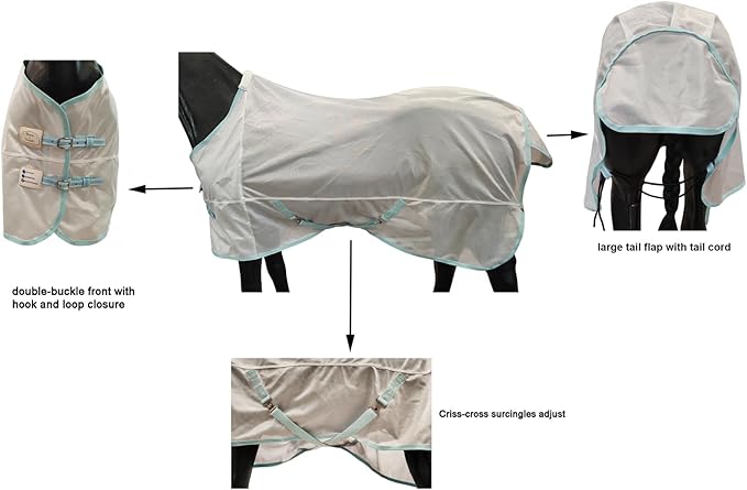 BARN &amp; STABLE Breathable and Tear-Resistant Horse Fly Sheet with UV Protection Equine Summer Sheet Horse Fly Blanket with Removable Web Leg Straps