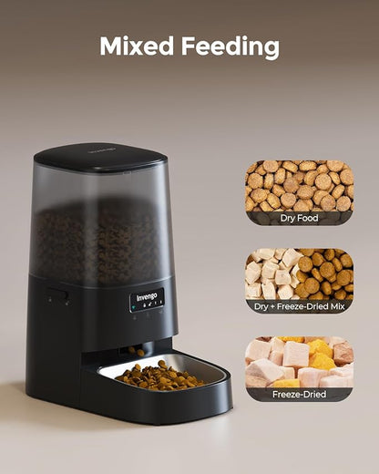 Cat Feeder Automatic - Cat Food Dispenser MeowServe S20, Auto Dog Feeder with Stainless Steel Bowl, 5L Pet Feeder with Patented Anti-Jam Port, App, Dual Lock Lid, Dual-Band WiFi &amp; Power Supply