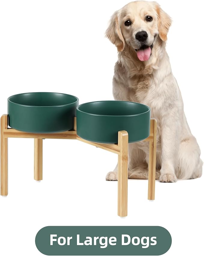 Ceramic Raised Double Bowls Set with Stand, Food &amp; Water Bowls for Large Breed Dogs, Weighted Dog Dishes, Pet Bowl(8.2&