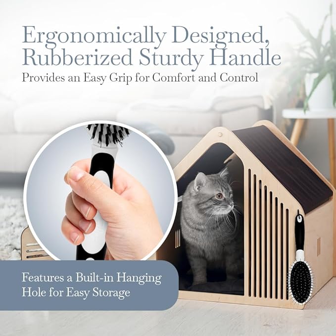Fuller Brush 2-in-1 Double-Sided Pet Brush - Electroplated Round-Ended Steel Pins Positioned Into a Flexible Cushion on One Side &amp; Nylon Bristles - Remove Shedding - Tool For Grooming Dogs &amp; Cats