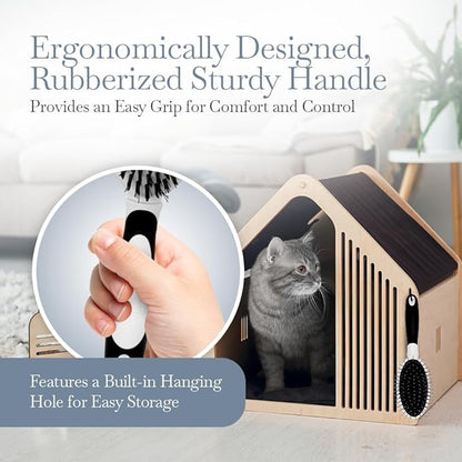 Fuller Brush 2-in-1 Double-Sided Pet Brush - Electroplated Round-Ended Steel Pins Positioned Into a Flexible Cushion on One Side &amp; Nylon Bristles - Remove Shedding - Tool For Grooming Dogs &amp; Cats