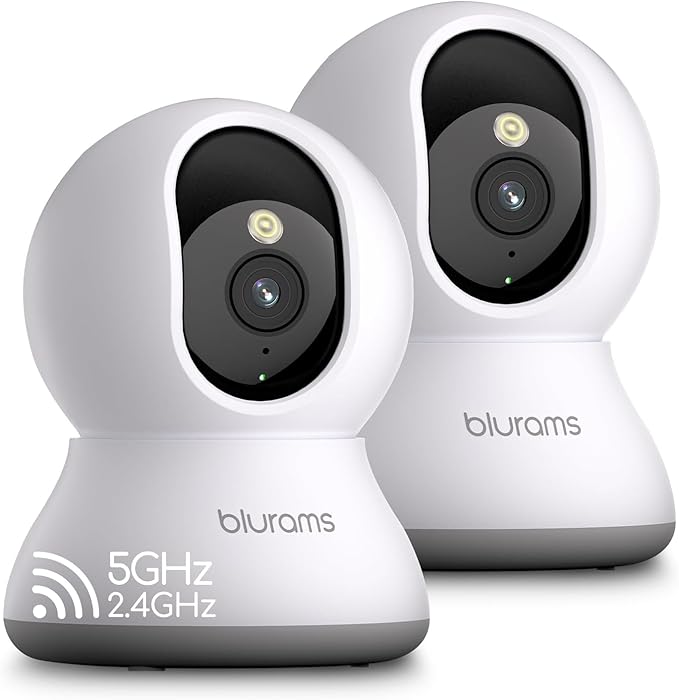 blurams Cameras for Home Security, 2K Pet Camera with Phone App, 360° PTZ Indoor Cameras, 2-Way Talk, Motion Tracking, Color/IR Night Vision, Cloud&amp;SD, Works with Alexa (2Pack, 5GHz/2.4GHz Dual-Band)