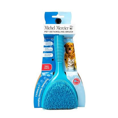 Michel Mercier Pet Detangling Brush - Thick Coat Dog &amp; Cat Brush for Shedding &amp; Grooming, Long/Short Haired Pets, Free Tick Remover Tool Included