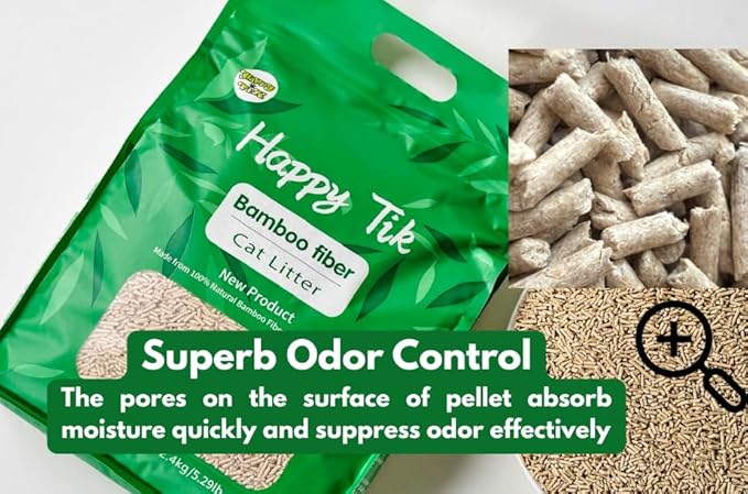 Plant-Based Bamboo Fiber Cat Litter, Green &amp; Eco Friendly, Flushable &amp; Resealable, Instant Clumping, Dust Free, Odor Control, 5.3Pounds, Unscented