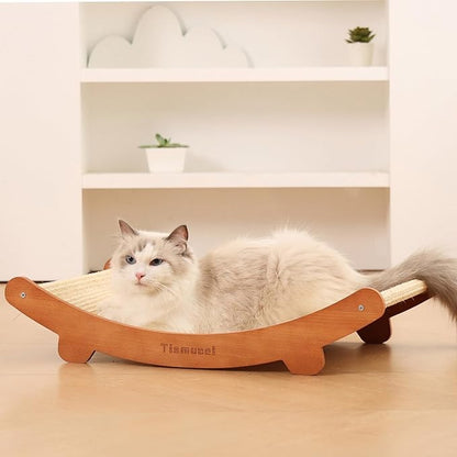 Sisal Cat Scratcher Bed, Beech Wood Cats Hammock,Cat Scratch Pad Indoor cat Toy,Durable Cat Scratching Post, Furniture Protector for Cats&