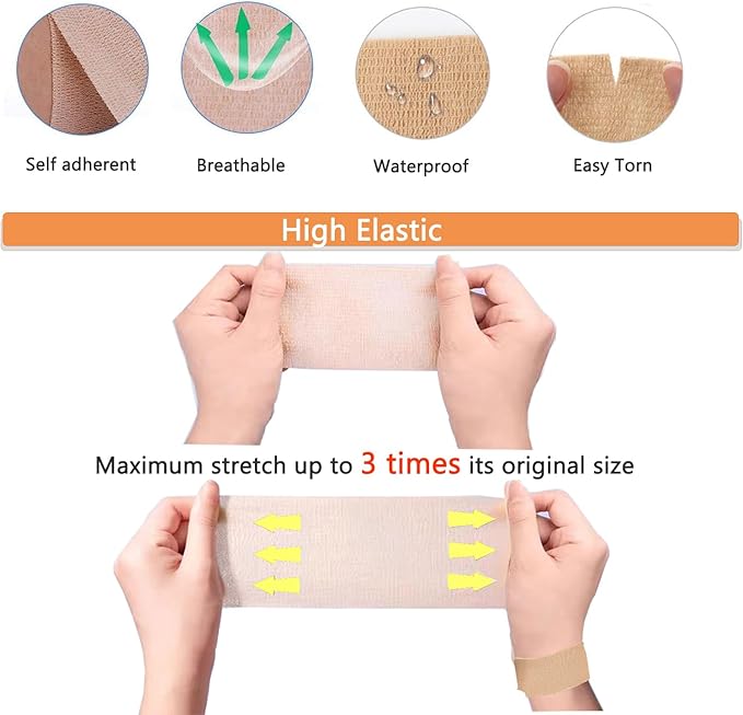 Self Adhesive Tape Wrap 15Rolls,Non-Woven Self Adherent Vet Wrap Tape,5CM x 5Yard | Cohesive Bandage Tape for Wrist &amp; Ankle,Elastic Grip Cover (Skincolor-15Rolls)