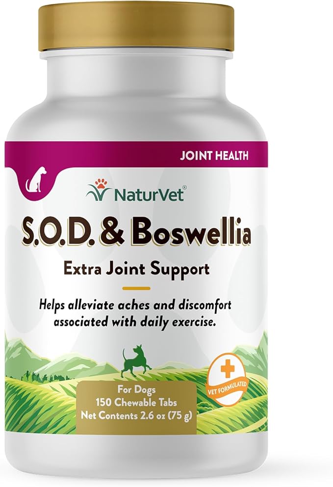 NaturVet S.O.D. &amp; Boswellia Extra Joint Support Dog Supplement – Dog Hip Supplement – Helps Alleviate Aches, Pain – for Dog Flexibility, Healthy Joint Function – 150 Ct. Chewable Tablets