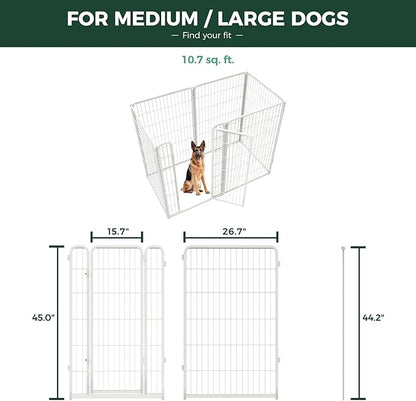 FXW Homeplus Unleashed Indoor Dog Playpen - Stress-Free and Safe Play, Heavy Duty 45 Inch 6 Wire Panels Dog Pen for Large Dogs, White│Patented
