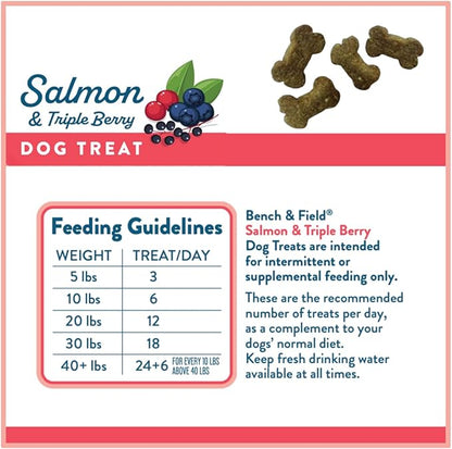 Bench &amp; Field Holistic Natural Salmon &amp; Triple Berry Dog Treats | Crunchy Bone-Shaped Bites | Antioxidant Blend, 10-Ounce Bottle