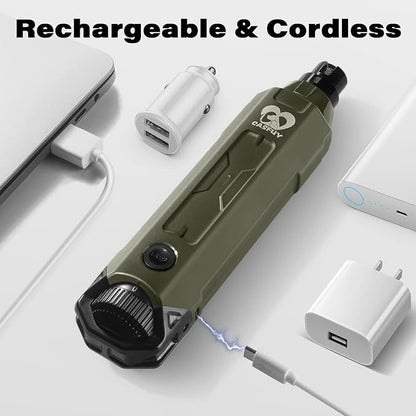 Casfuy 6-Speed Dog Nail Grinder - Newest Enhanced Pet Nail Grinder Super Quiet Rechargeable Electric Dog Nail Trimmer Painless Paws Grooming &amp; Smoothing Tool for Large Medium Small Dogs (Army Green)