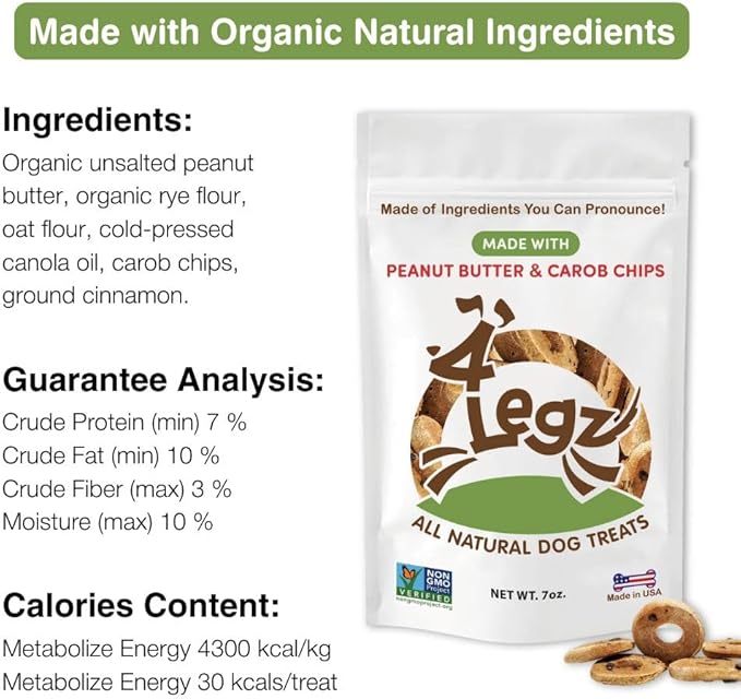Peanut Butter &amp; Carob Chips Dog Treats – Healthy, Crunchy, Vegan Biscuits with Whole &amp; Real Ingredients – All Natural &amp; USA‐Baked, (7 Ounce, Pack of 3)