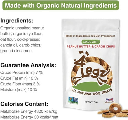 Peanut Butter &amp; Carob Chips Dog Treats – Healthy, Crunchy, Vegan Biscuits with Whole &amp; Real Ingredients – All Natural &amp; USA‐Baked, (7 Ounce, Pack of 3)